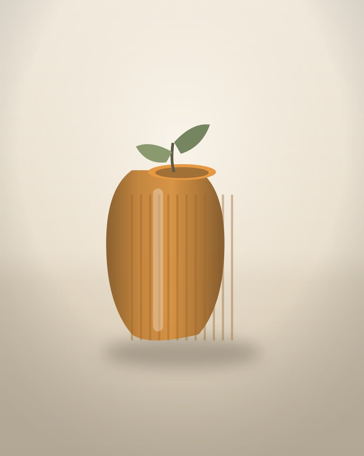 Ribbed amber glass vase with eucalyptus stems